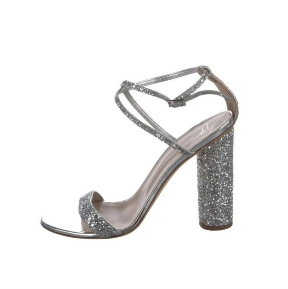 Giuseppe Zanotti Leather Sandals Silver Glitter  Accents Size 37.5EU - Picture 1 of 7